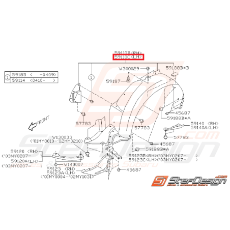 Pare boue avant côté conducteur WRX/STI 03-0535053