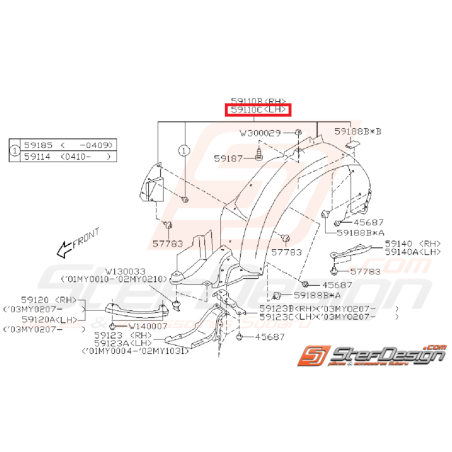 Pare boue avant côté passager WRX/STI 01-0235058