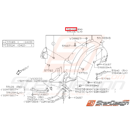 Pare boue avant coté conducteur WRX/STI 01-0235059