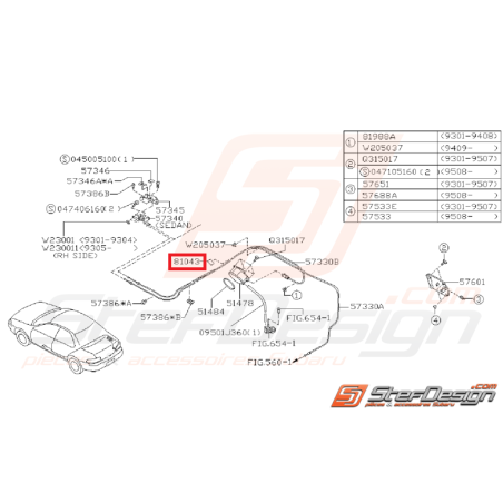 Câble ouverture trappe à essence SUBARU GT 93 - 00 WRX STI 01-0735134