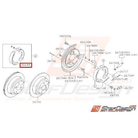 Machoires de frein à main ORIGINE SUBARU GT 93-96 WRX 01-07 FORESTER 05-0735143
