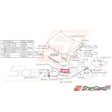 Clips de verrouillage de barre de capot Subaru GT 93-0035229