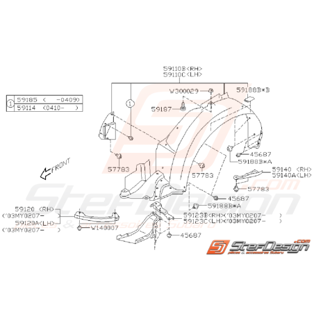 Schéma de Passage de Roue Origine Subaru WRX 2003 - 2005 Break35258