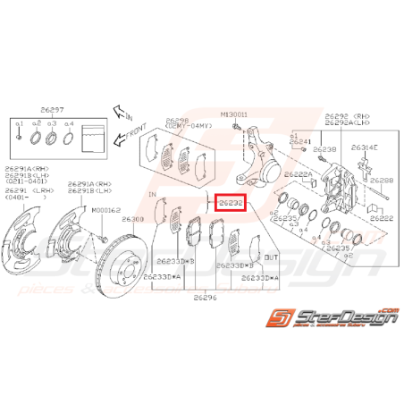 Plaquette inox maintient de plaquette de frein avant étrier subaru GT 99-00 -WRX 01-0735311