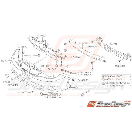 Schéma de Pare Choc Avant Origine Subaru WRX 2008 - 201035326