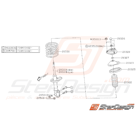 Schéma d'Amortisseur Avant Origine Subaru STI 200535335