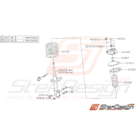 Schéma d'Amortisseur Avant Origine Subaru WRX 2001 - 200235340