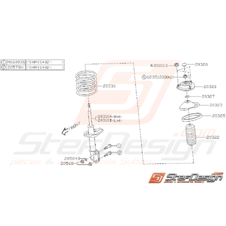 Schéma d'Amortisseur Avant Origine Subaru WRX 2005 - 200735343