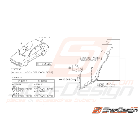 Schéma de Joint d'étanchéité Porte Arrière Origine Subaru GT 93 - 0035348