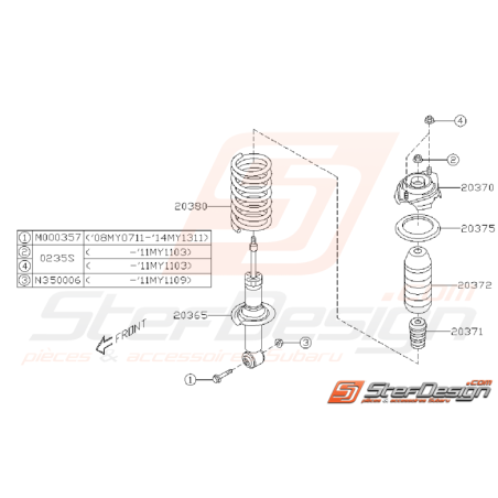 Schéma d'Amortisseur arrière Origine Subaru STI 2008 - 201035351