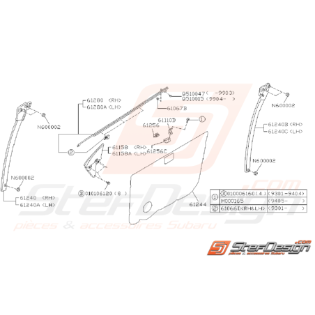 Schéma Intérieur de Porte Avant Origine SUBARU GT 1993 - 200035382