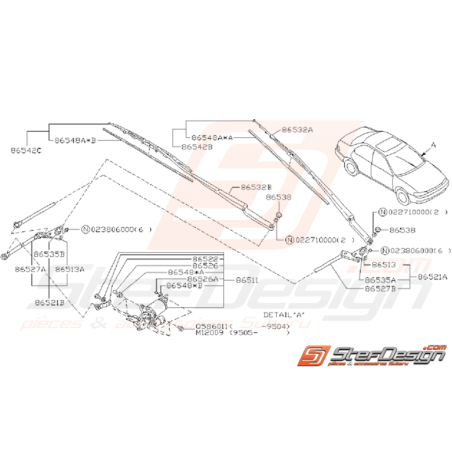 Schéma Tringlerie d'Essuie Glace Origine SUBARU GT 1993 - 199735388