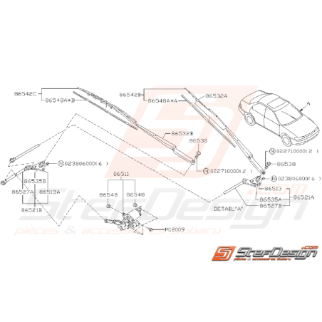 Schéma Tringlerie d'Essuie Glace Origine SUBARU GT 1998 - 200035389