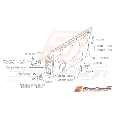 Schéma de Porte Avant Origine SUBARU GT 1993 - 200035391