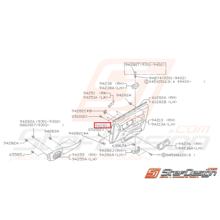 Clips de panneau de porte Origine Subaru Impreza GT 1993-199735464