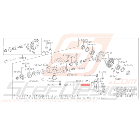 Déflecteur Roulement Différentiel Origine Subaru BRZ 2013-201935527