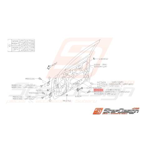 Vis à collerette porte avant Origne Subaru WRX STI 2001 - 03/09/0935556