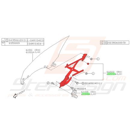 Mécanisme de lève-vitre avant pour Subaru forester 200335587