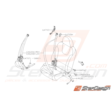 Schéma Ceinture de Sécurité Avant Origine Subaru WRX STI 2008 - 201435606