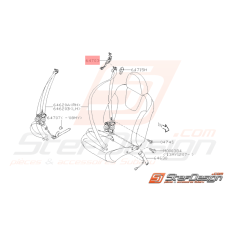 Dispositif Réglage de Ceinture Origine Subaru WRX 2008 - 201035609