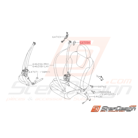 Couvercle Ceinture de Sécurité Origine Subaru WRX 2008 - 201035611