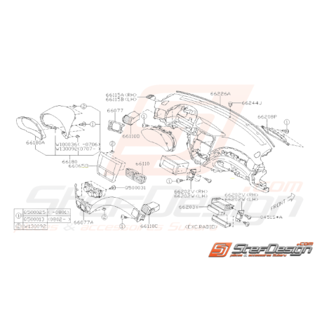 Schéma Tableau de bord Partie Haute Origine Subaru WRX 2008 - 201035689