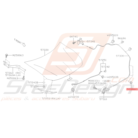 Agrafe câble ouverture capot Subaru GT 93-00 WRX/STI 01-14 BRZ 13-1936430