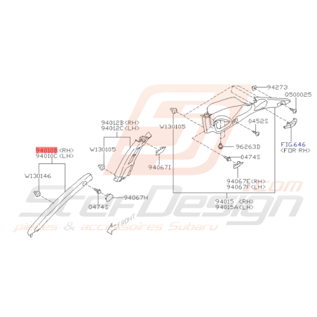 Garniture montant Intérieur de Porte Origine Subaru STI 2008