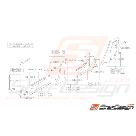 Schéma Garnitures Intérieures Inférieures Origine Subaru WRX STI 08-1436948