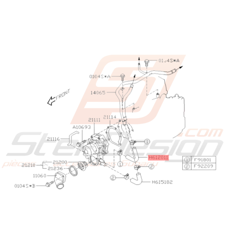 Durite sortie pompe à eau supérieur origine Subaru GT 93-00 WRX STI 01-19 FORESTER Turbo 97-02/05-0737265