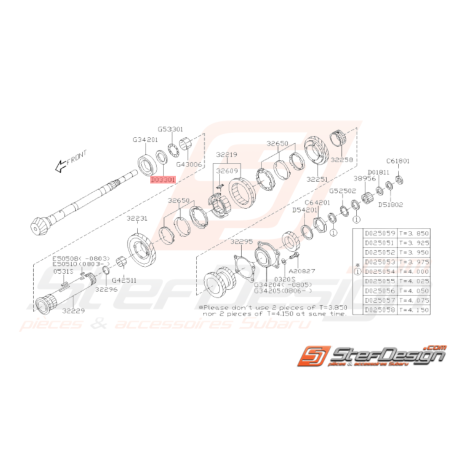 Rondelle de transmission Origine Subaru GT 93-00 WRX 01-10 FORESTER 05-0737322