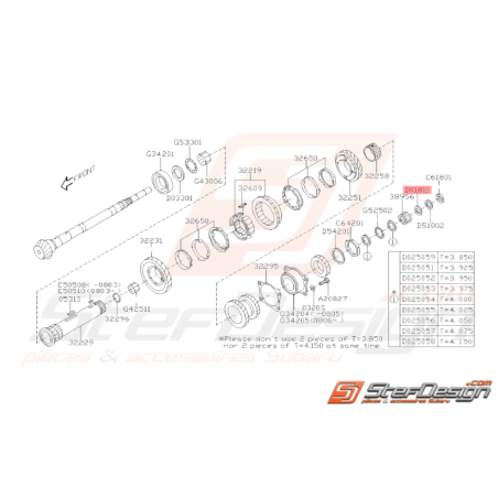 Rondelle Arbre secondaire Boite 5 Origine SUBARU GT 93-00 WRX 01-1037348