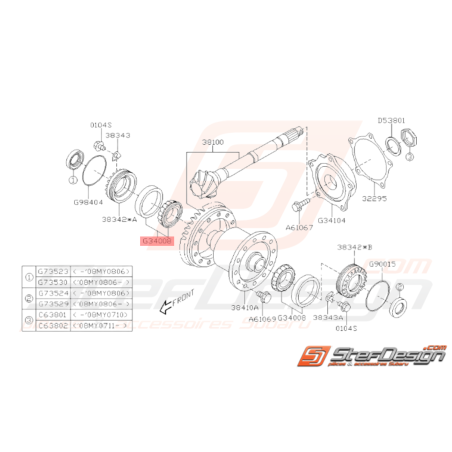 Roulement de différentiel de Boite 5 GT 93-00 WRX 01-10 Boite 6 STI FORESTER 05-07 07-1437536