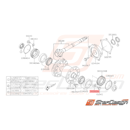 Plaque retenue différentiel centrale origine SUBARU STI 2001 - 201637540