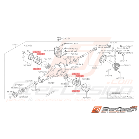 Entretoise Roulement Différentiel Arrière Subaru GT 93-00 WRX STI 01-1437552