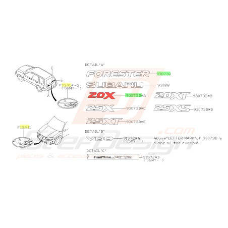 Logo de malle de coffre 2.0 X pour subaru forester SG537676