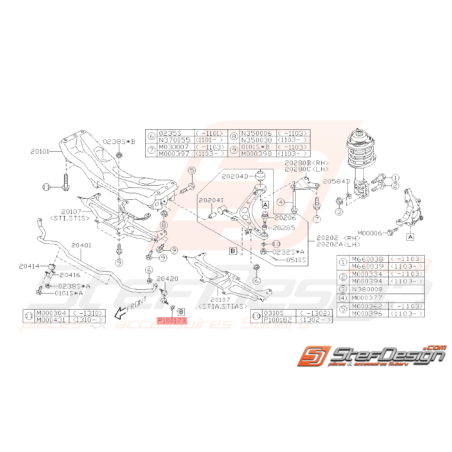 Rondelle de tirants arrières Origine Subaru WRX 02/02 - 07 STI 02/02 - 1437677