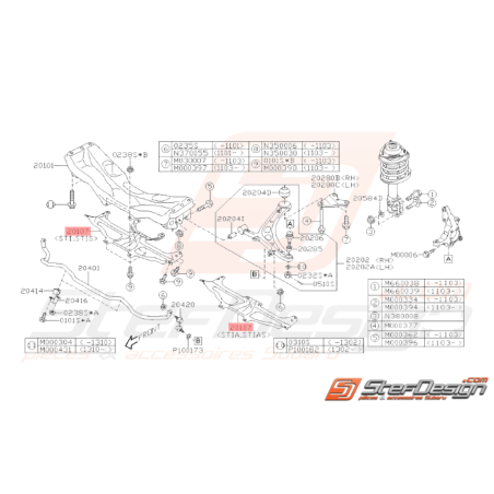 Support de berceau avant Origine Subaru STI 2008 - 201437678