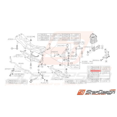 Vis fixation inférieur d'amortisseur avant WRX STI 2004 - 03/201137691