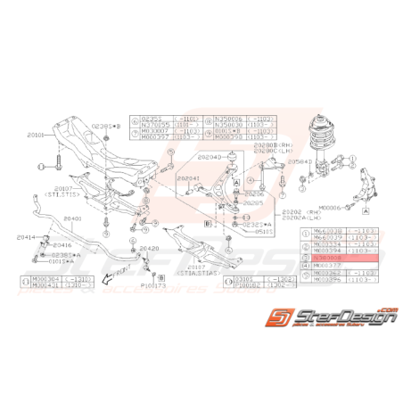 Écrou de fixation d'amortisseur avant SUBARU WRX STI 13/07/08 - 14 BRZ GT8637693