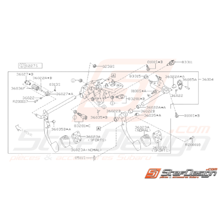 Schéma Pédale de Frein et Embrayage Origine Subaru WRX STI 2008 - 201438247