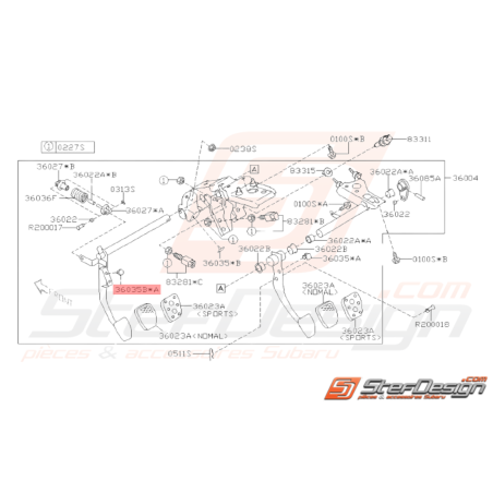 Butée de pédale Origine Subaru GT 93 - 00 WRX STI 01 - 14 BRZ 13 - 1938255