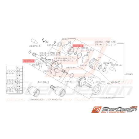Circlips de Cardan (coté pont) GT 1993 - 1997 WRX 2001 - 2005 STI 2001 - 200438304