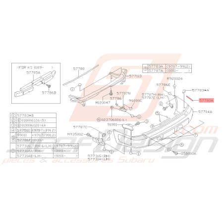 Garniture Pare-Chocs Arrière Latérale Origine Subaru FORESTER Turbo 97-0239970