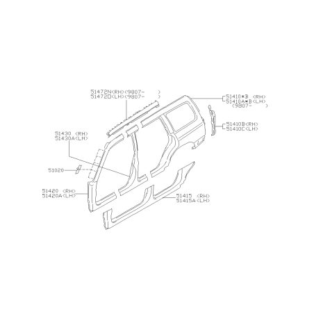 Schéma Carrosserie Extérieure Latérale Origine Subaru Forester Turbo 07/98-0241172