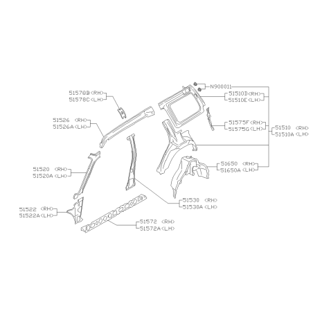 Schéma Carrosserie Intérieure Latérale Origine Subaru Forester Turbo 98-0241175