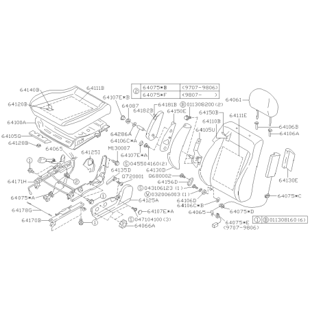 Schéma de Siège Conducteur Origine Subaru Forester Turbo 97-0241400