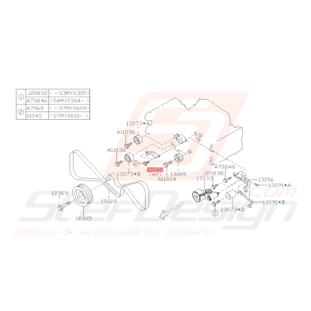 Guide centrale courroie distribution Origine Subaru GT 97-00 WRX STI 01-15 Forester Turbo 97-02/05-0741721
