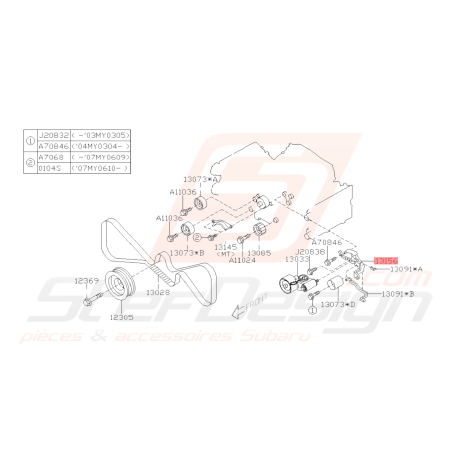 Support de galet tendeur origine Subaru GT 99-00 WRX/STI 01-07 Forester Turbo 97-02/05-0741722