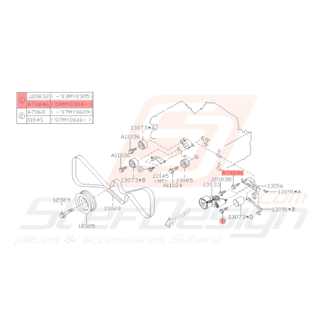 Vis galet rouleau distribution et de support de galet tendeur WRX/STI 01-16 Forester Turbo 97-02/04/03/0441726